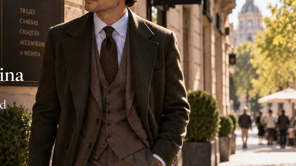 Camisa a medida de sastre en un entorno exterior luminoso de Madrid - Sastrería Gentleman