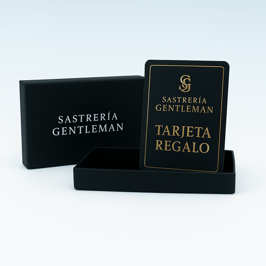 Tarjetas regalo sastrería | Sastrería Gentleman Madrid, elegante tarjeta regalo presentada en caja.